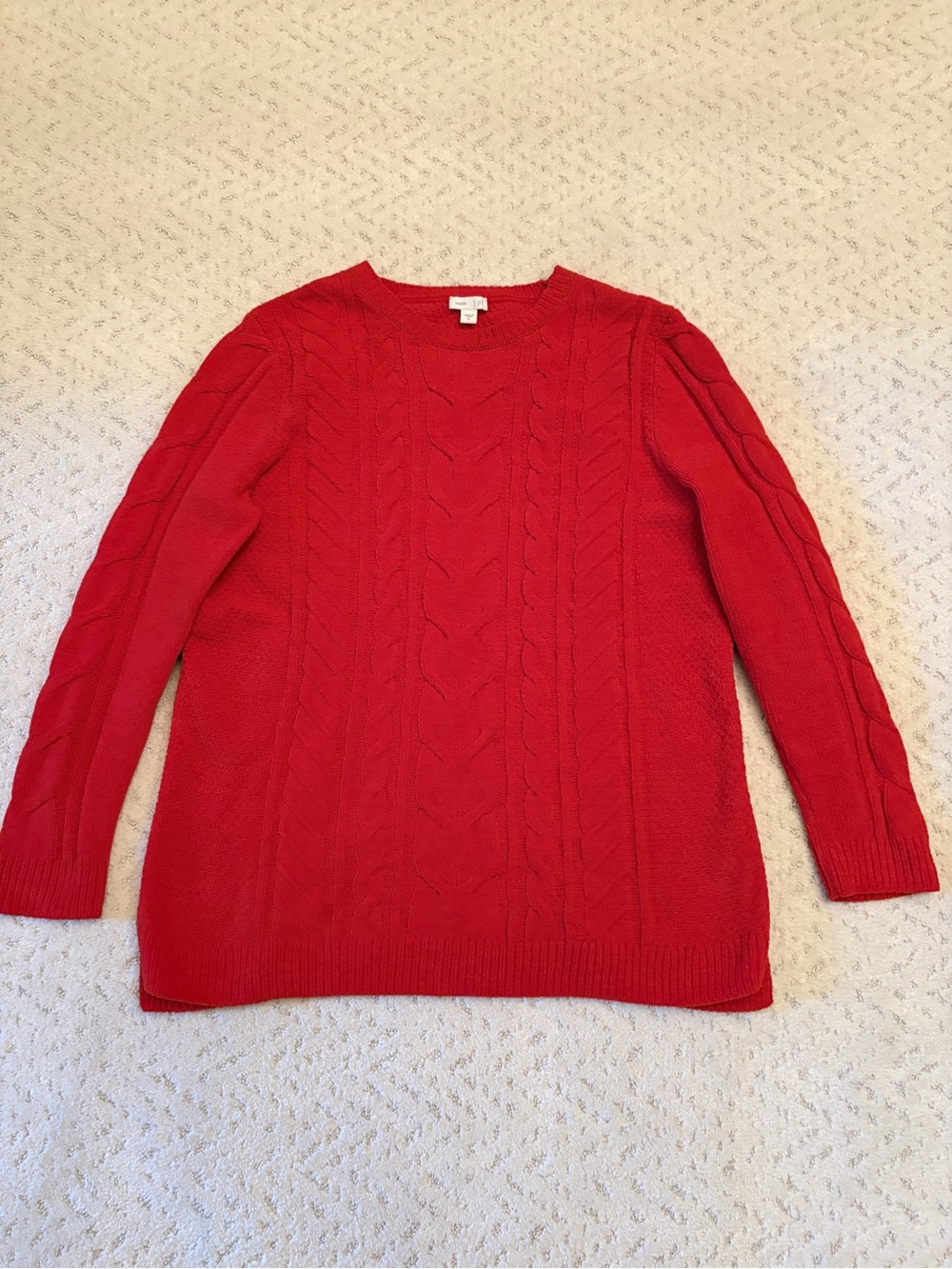 J Jill Red Chenille Sweater Size M Classic Crewneck Cable Knit Warm Cozy Comfort